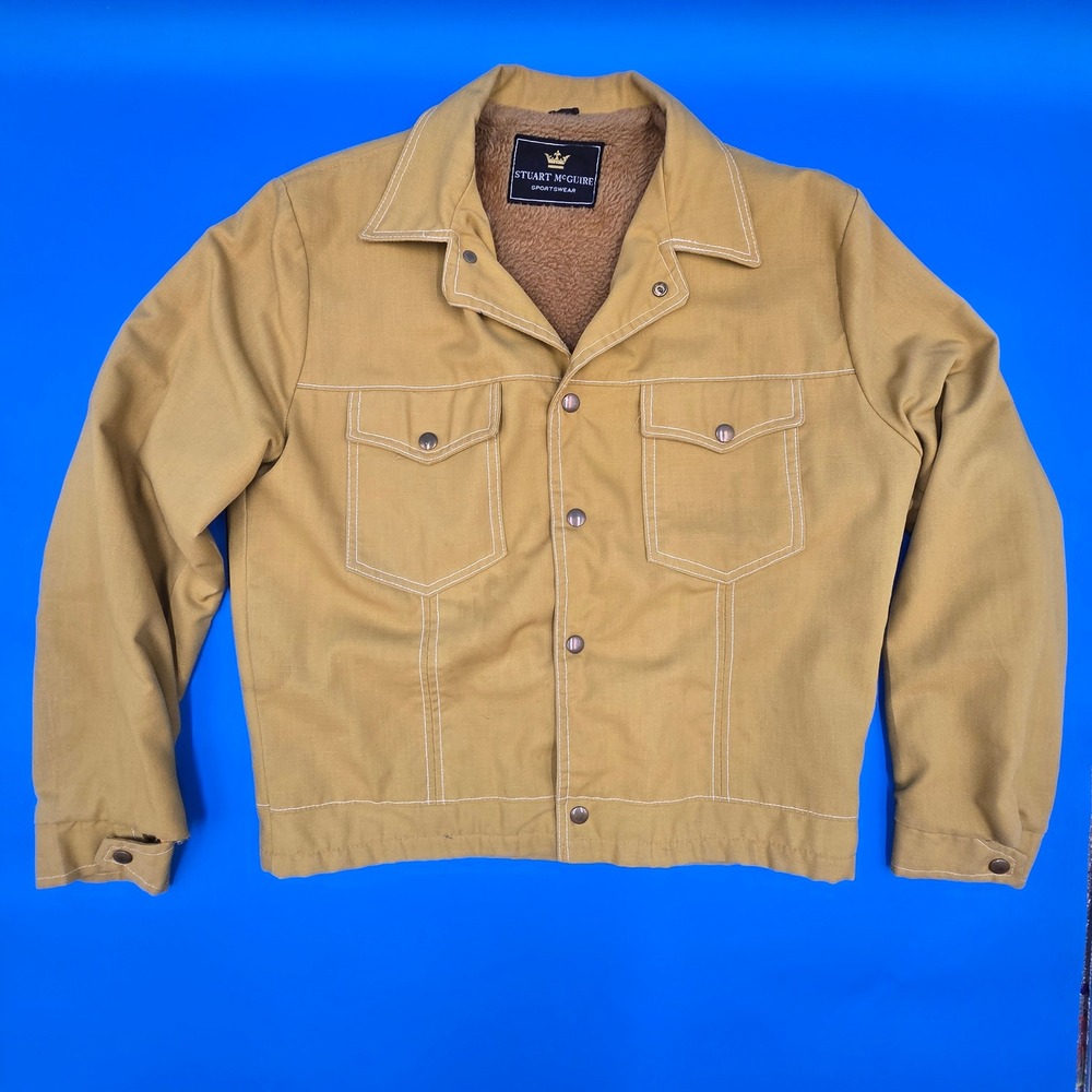 Vtg‎ Stuart McGuire Sherpa Lined Jacket Mustard Gold Contrast Stitch Men's L 70s